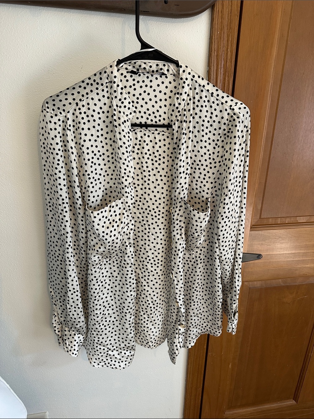 Zara White Button-Down Shirt with Black Polka Dots